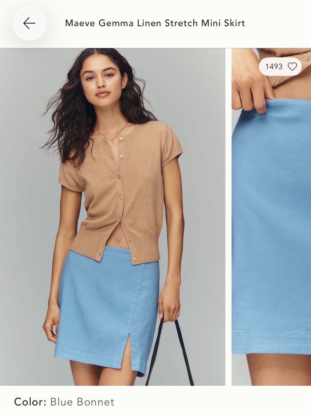 Maeve Light Blue Bonnet Linen-Blend Mini Skirt